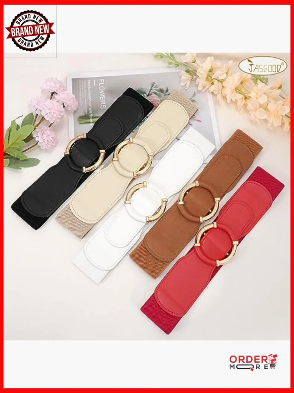Vintage Stretchy Elastic Wide Waist Belt with Circle Buckle for Dresses